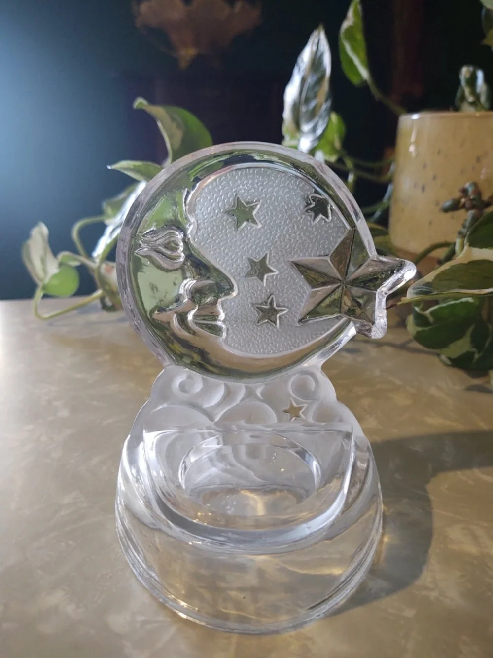 Vintage Moon Stars Celestial Glass Tealight Candle Holder Partylite EUC - Picture 2 of 5